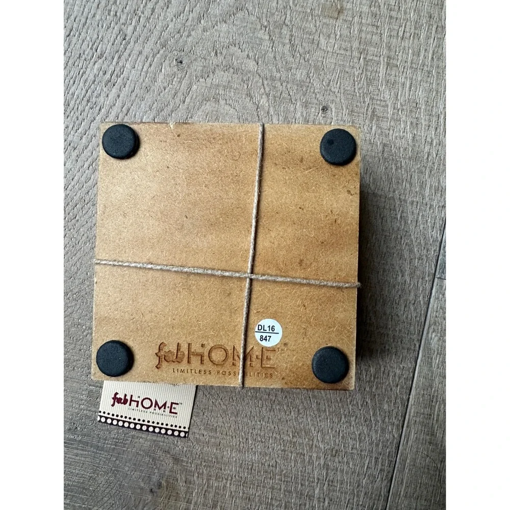 FabIndia FabHOME Ayaana Wood Resin Faux Bone Brass Inlay Coasters Set of 4 White